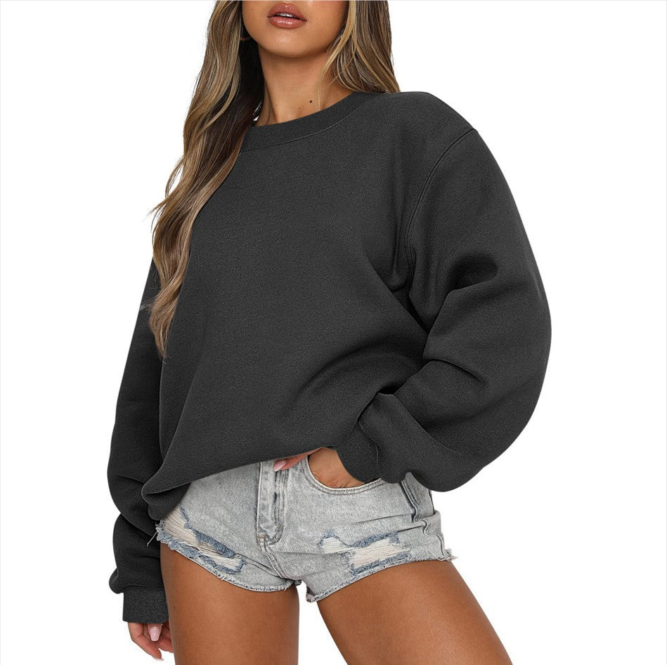 Women's oversized round neck sweatshirt made of cotton blend with dropped shoulders, brushed inside, and elastic cuffs Mune Fashion