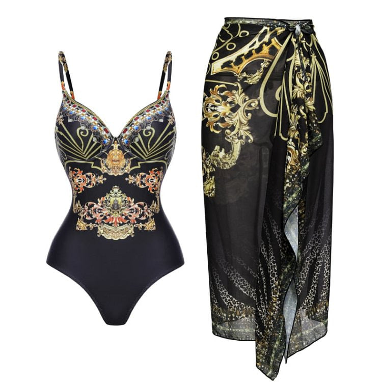 Women’s one-piece swimsuit with elegant design and matching wrap Mune Fashion