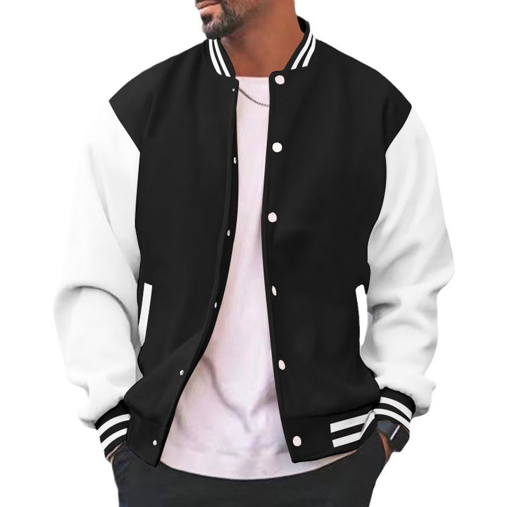 Men's varsity college bomber jacket with snap button closure, contrasting arms and ribbed cuffs Mune Fashion