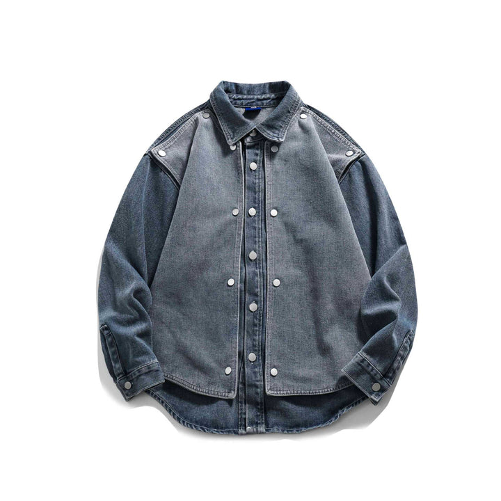 Unisex Boxy Denim Jacket in Oversized Look with Snap Button Front and Utility Shoulder Yoke Mune Fashion