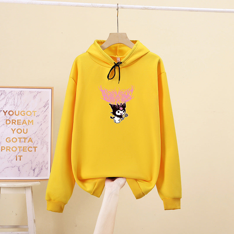 Women's Hooded Sweatshirt with Gothic-Kawaii Print, Oversized Cut and Soft Fleece Lining Mune Fashion