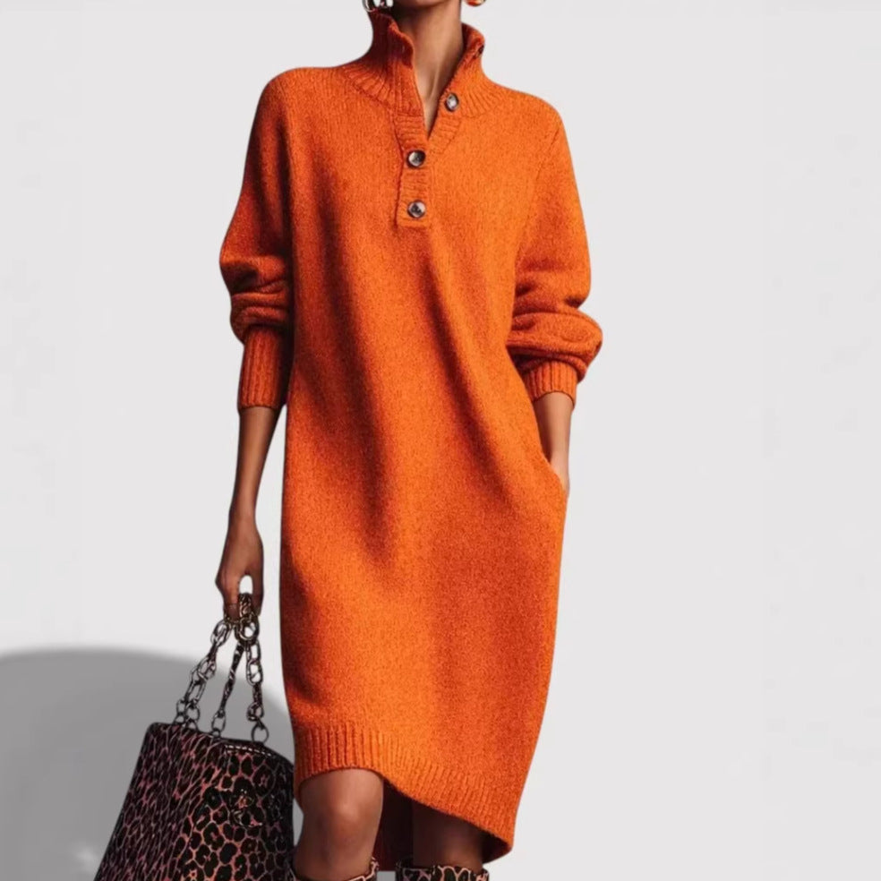 Women's Comfortable Knit Dress with Button Details