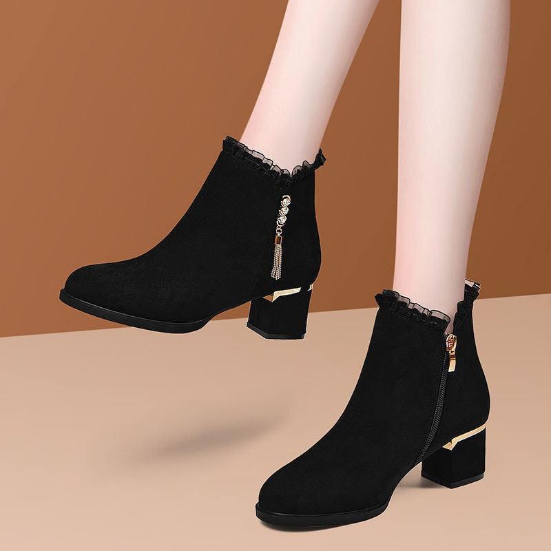 Women Elegant Ankle Boots with Ruffle Detail Mune Fashion