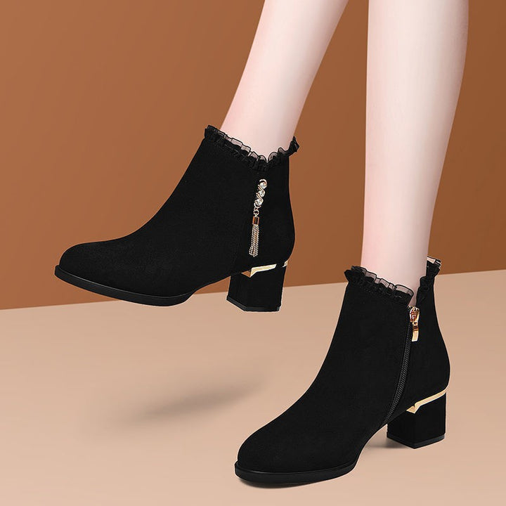 Women Elegant Ankle Boots with Ruffle Detail Mune Fashion
