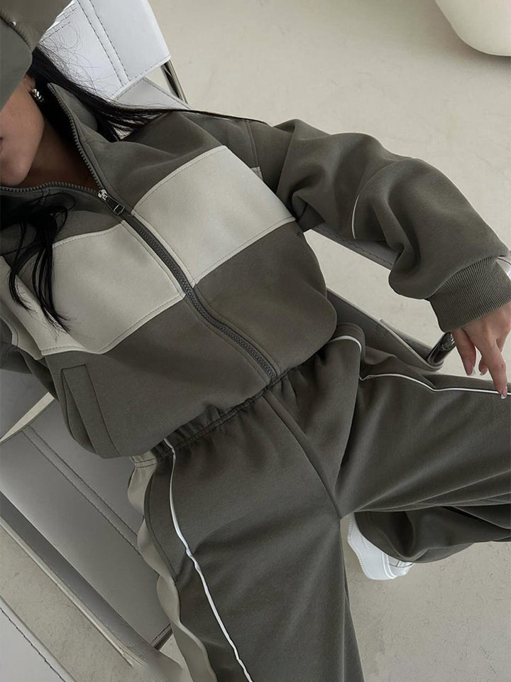 Women's nan sportives jogging suit set with full zip, contrasting chest panel, and wide comfort waistband Mune Fashion