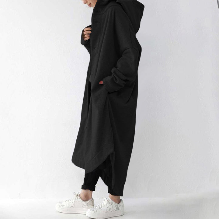 Women's oversized hooded cocoon coat with asymmetrical hem and large side pockets Mune Fashion