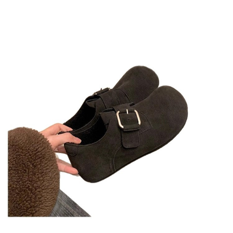 Women's Padded Suede Mary Jane Slippers with Adjustable Metal Buckle Mune Fashion