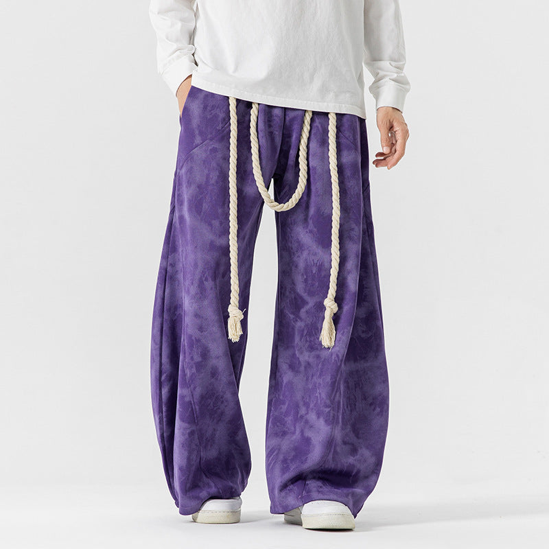 Men's Extra Wide Batik Lounge Pants in Baggy Cut with Decorative Drawstring Mune Fashion