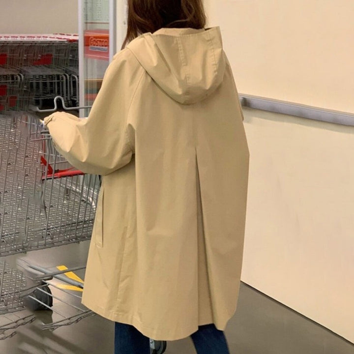 Ladies Hooded Coat in A-Line Cut with Back Pleat and Water-Repellent Surface Mune Fashion
