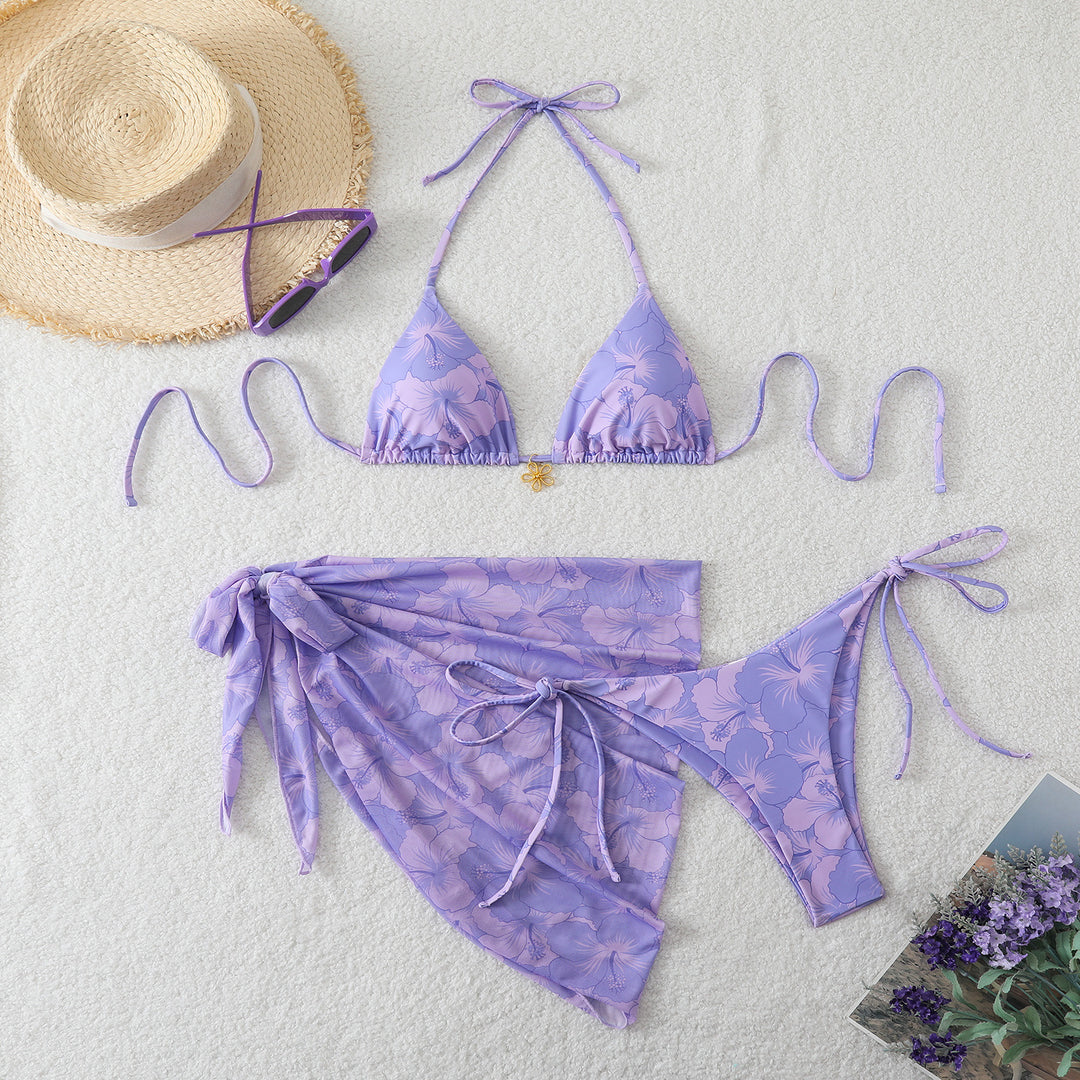 Women's bikini set with floral design and stylish wrap skirt Mune Fashion