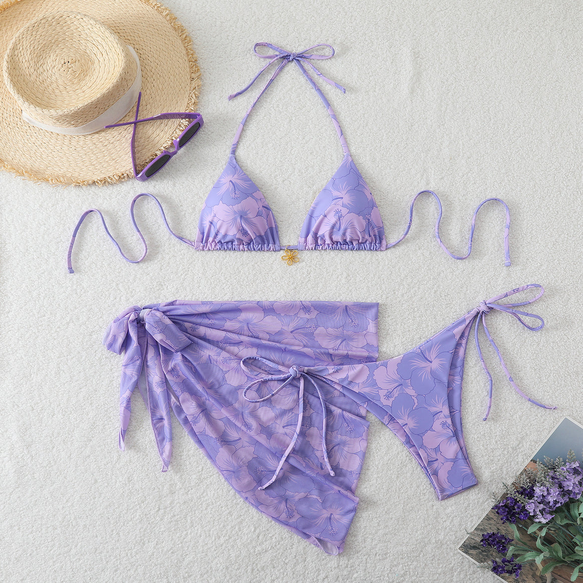 Women's bikini set with floral design and stylish wrap skirt Mune Fashion