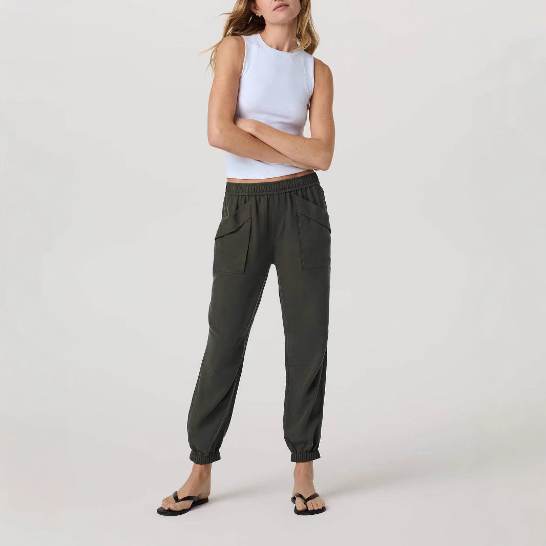 Women Relax Jogger Pants with High Elastic Waistband and Patch Pockets Mune Fashion