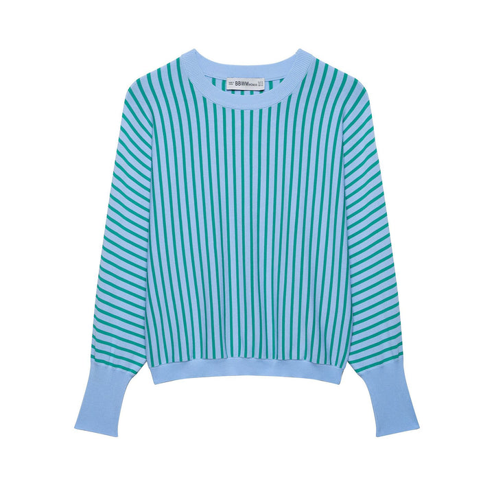 Women's Striped Cropped Fine Knit Sweater with Extended Cuffs Mune Fashion
