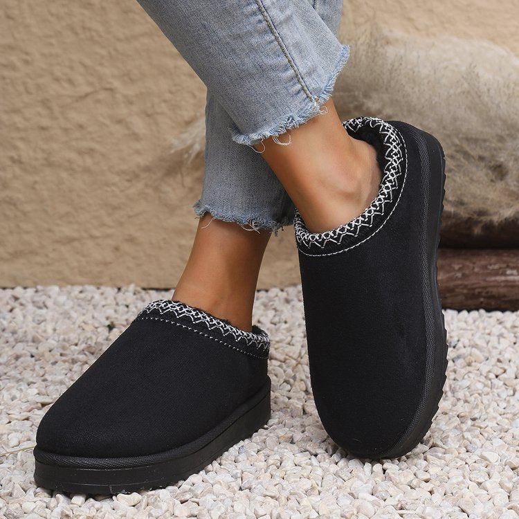 Women Padded Velour Slippers with Knitted Shaft Band and Profiled Platform Sole Mune Fashion