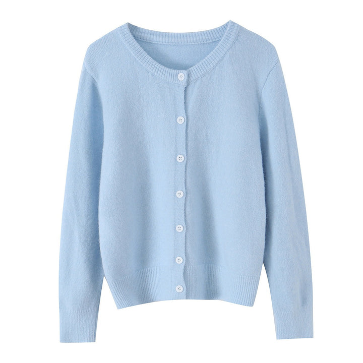 Women's fine knit cardigan with round neckline, full button placket and ribbed hem Mune Fashion