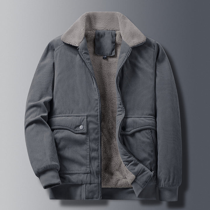 Men's cord jacket in worker style with sherpa lining, zipper and ribbed cuffs Mune Fashion