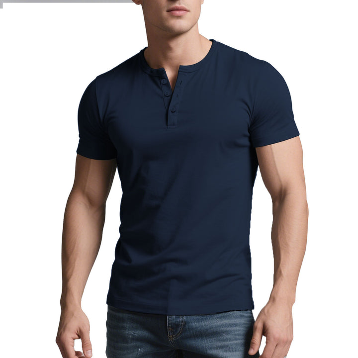 Men's short Henley shirt with subtle button placket and fitted cut Mune Fashion
