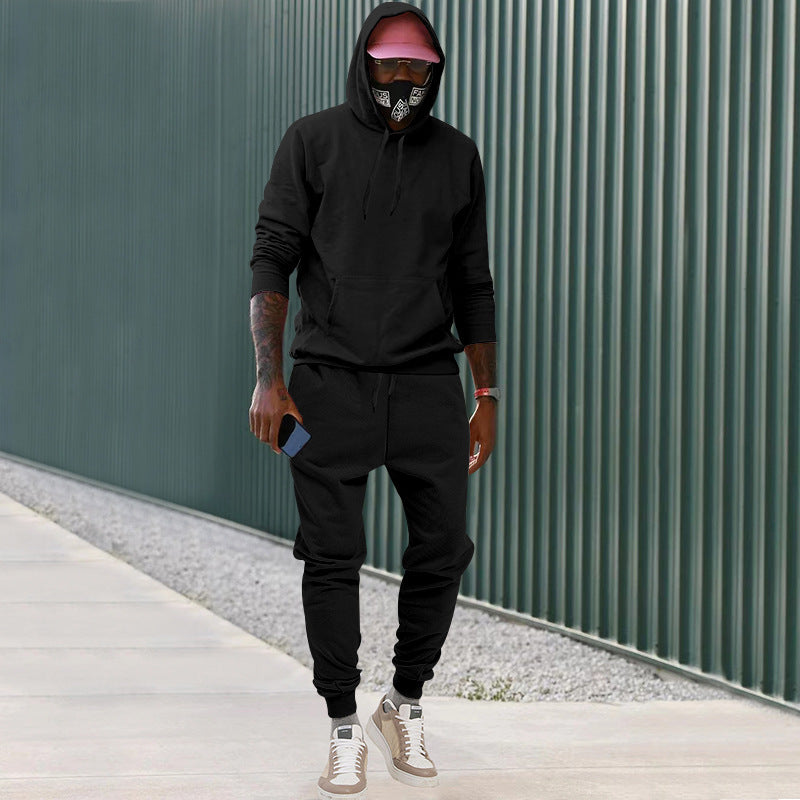 Men's casual hoodie and jogging set made of French Terry with kangaroo pocket, ribbed cuffs, and elastic drawstring waistband Mune Fashion