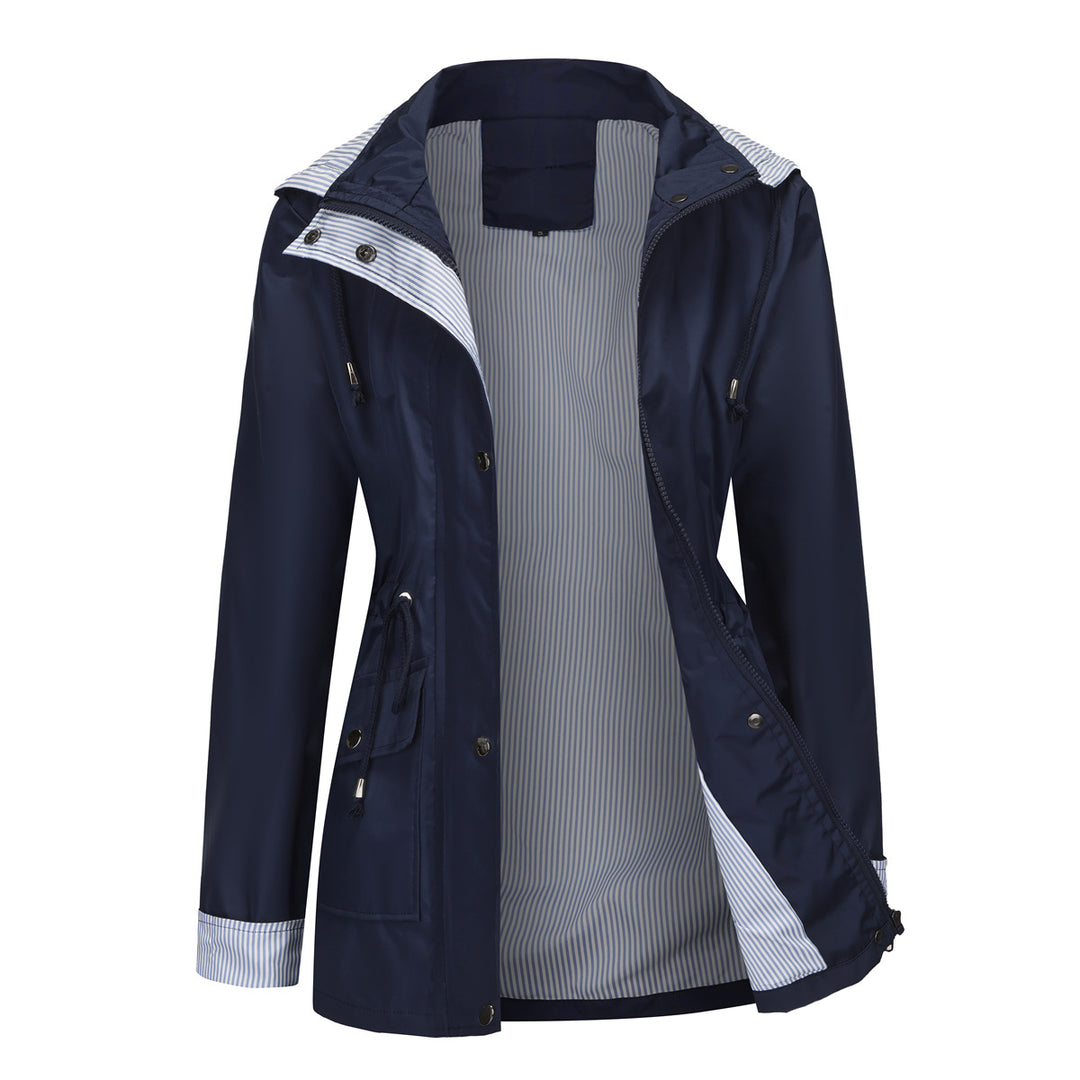 Women's lightweight waterproof rain jacket with hood and waist drawstring Mune Fashion