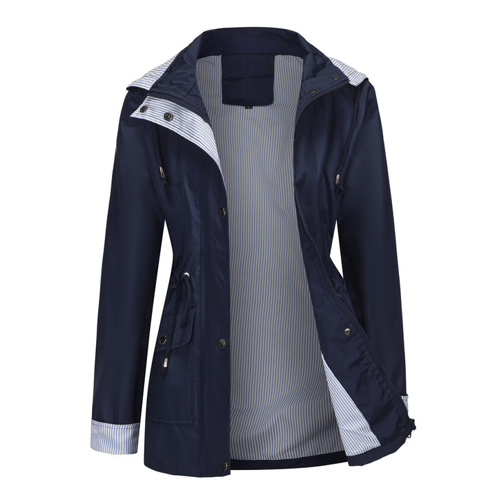 Women's lightweight waterproof rain jacket with hood and waist drawstring Mune Fashion