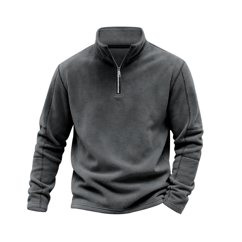 Men's lightweight fleece pullover with half zipper and stand-up collar Mune Fashion