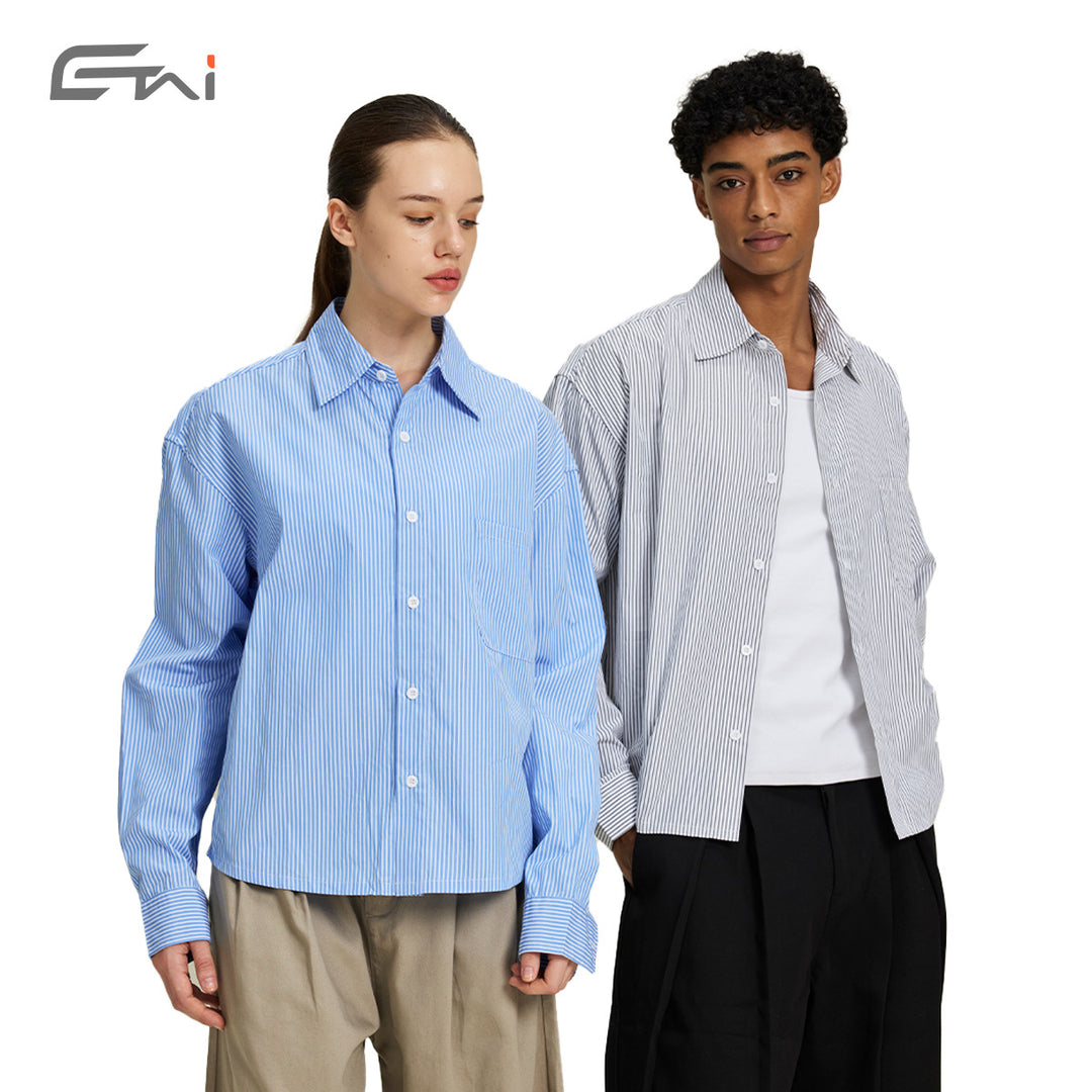 Ladies Oversized Shirt with Fine Pinstripes and Chest Pocket Mune Fashion