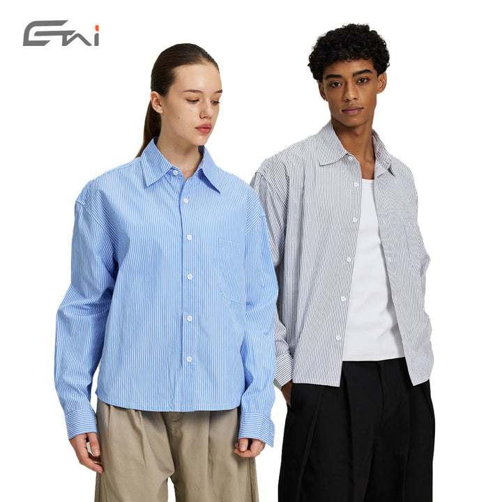Ladies Oversized Shirt with Fine Pinstripes and Chest Pocket Mune Fashion