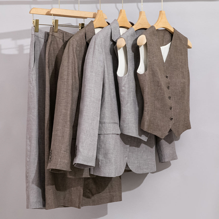 Women Tailored Linen Pencil Skirt with Central Kick Pleat and Crease Mune Fashion