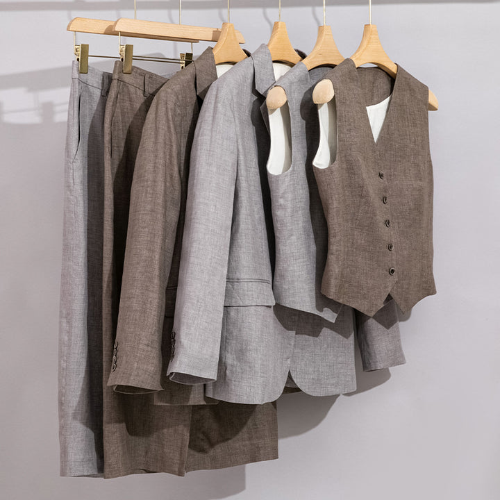 Women Tailored Linen Pencil Skirt with Central Kick Pleat and Crease Mune Fashion
