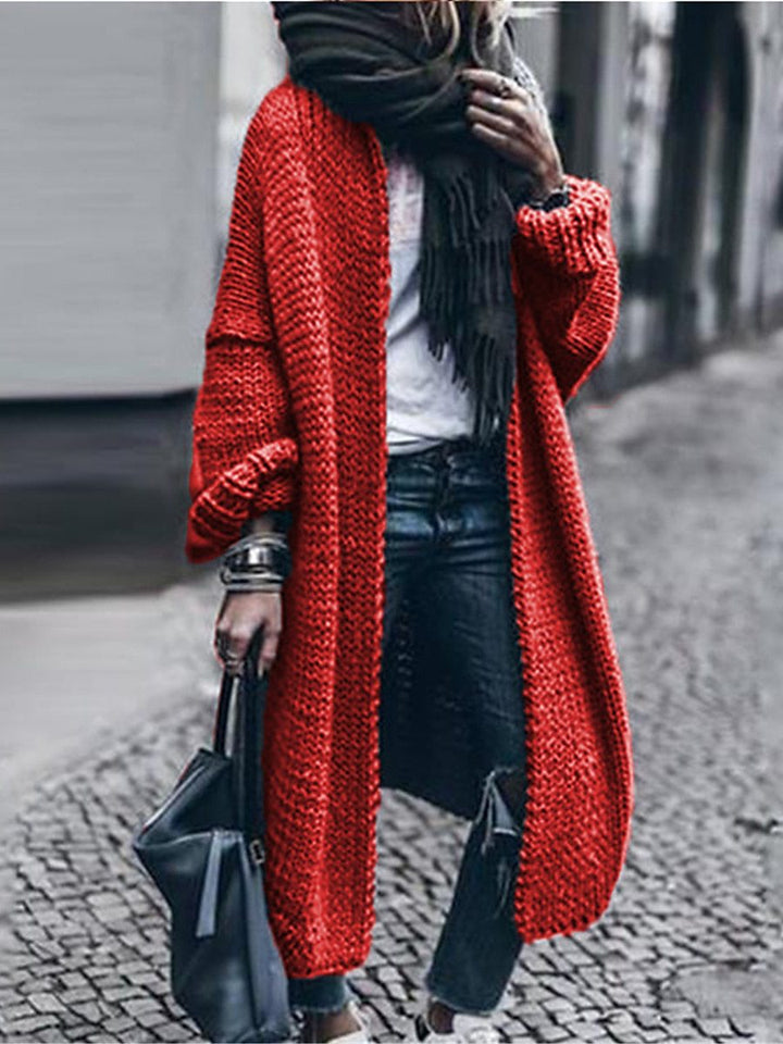 Women's Long Chunky Knit Mantle Cardigan with Drop Shoulder and Open Front Mune Fashion