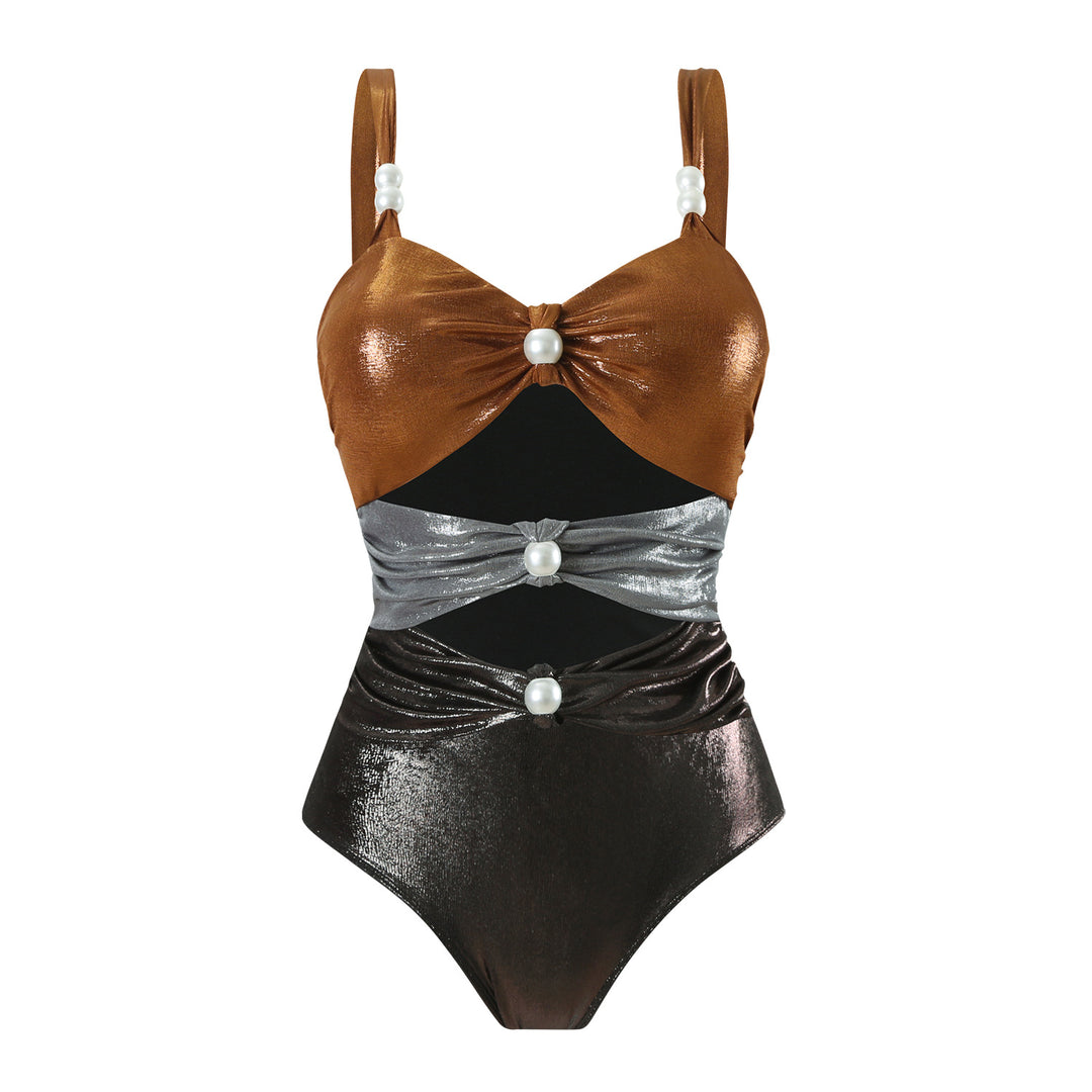 Ladies One-Piece Swimsuit with Stylish Draping and Pearl Details Mune Fashion