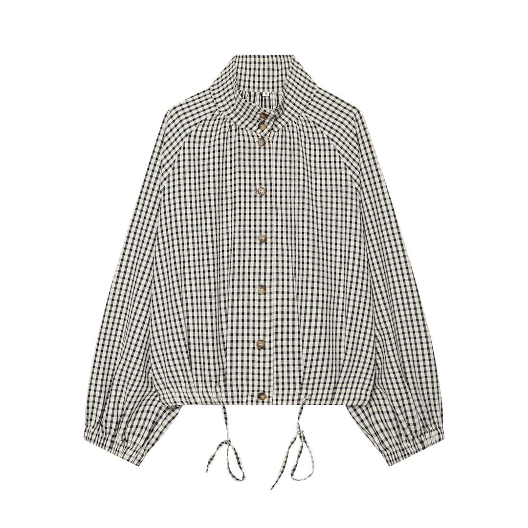 Women's checked cropped blouse jacket with drawstring Drune