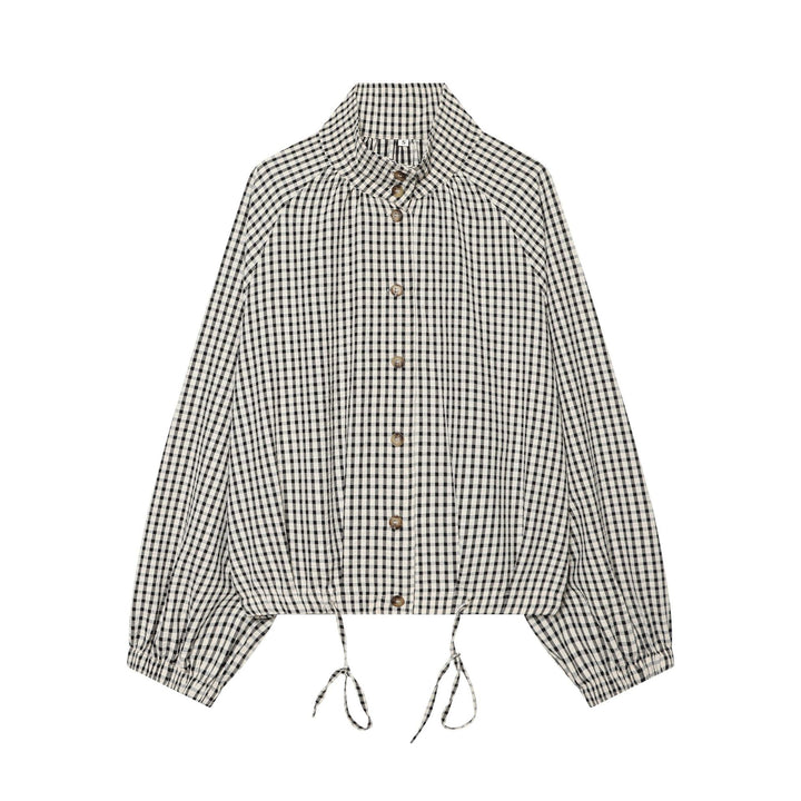 Women's checked cropped blouse jacket with drawstring Drune