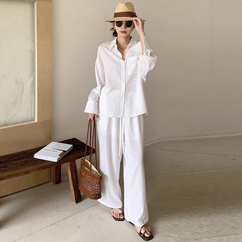Women's Two-Piece Lightweight Loungewear Set with Oversized Shirt and Loose Drawstring Pants Mune Fashion