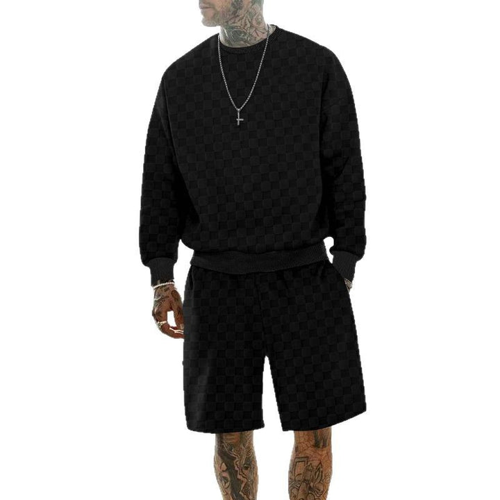 Men's oversized waffle knit lounge set with crew neck sweatshirt and knee-length bermuda shorts Mune Fashion