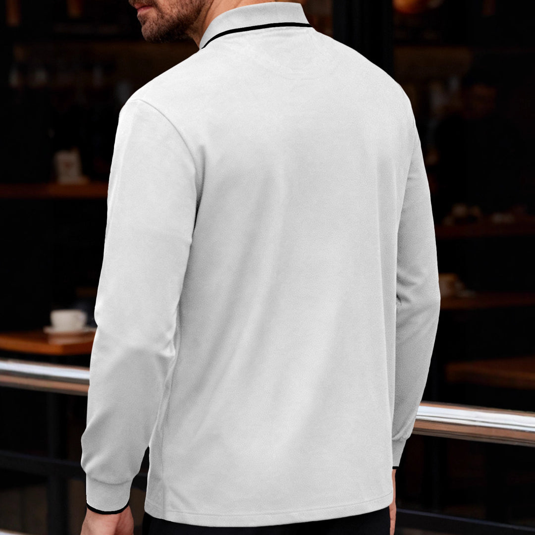 Men's Long Sleeve Pique Polo with Contrasting Collar and Cuffs Mune Fashion