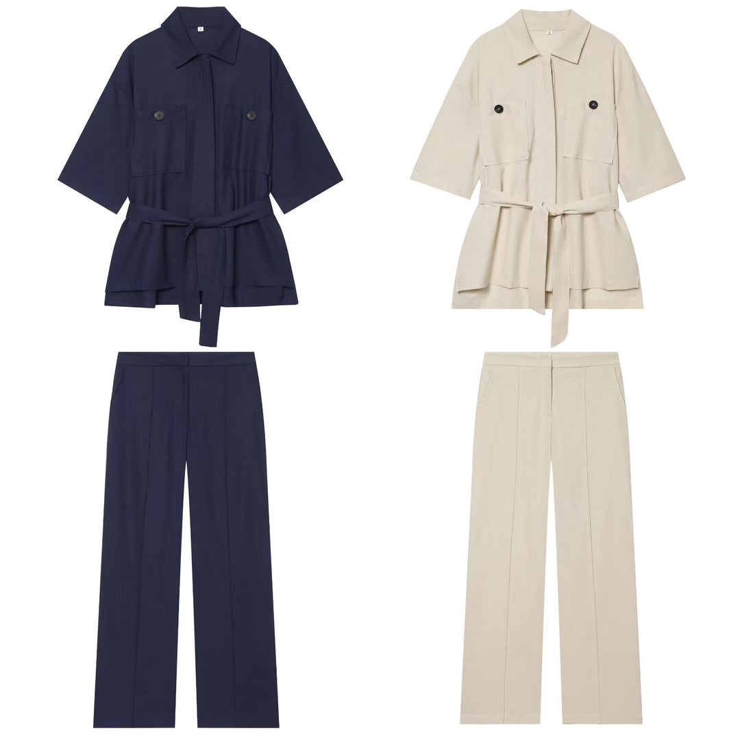 Women wide high-waisted fabric trousers with crease and straight leg Mune Fashion