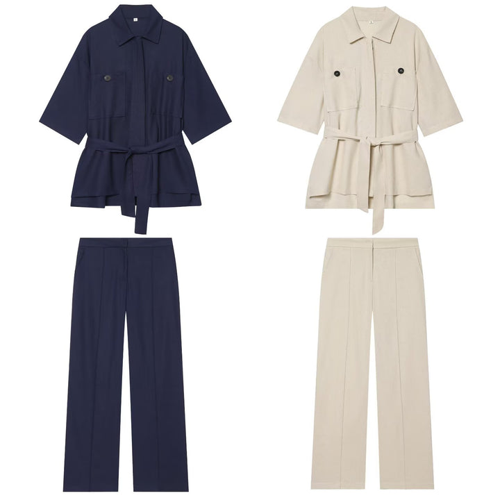 Women wide high-waisted fabric trousers with crease and straight leg Mune Fashion