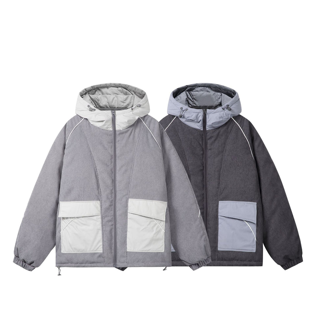 Unisex Quilted Cord Field Jacket with Hood and Large Utility Pockets Mune Fashion