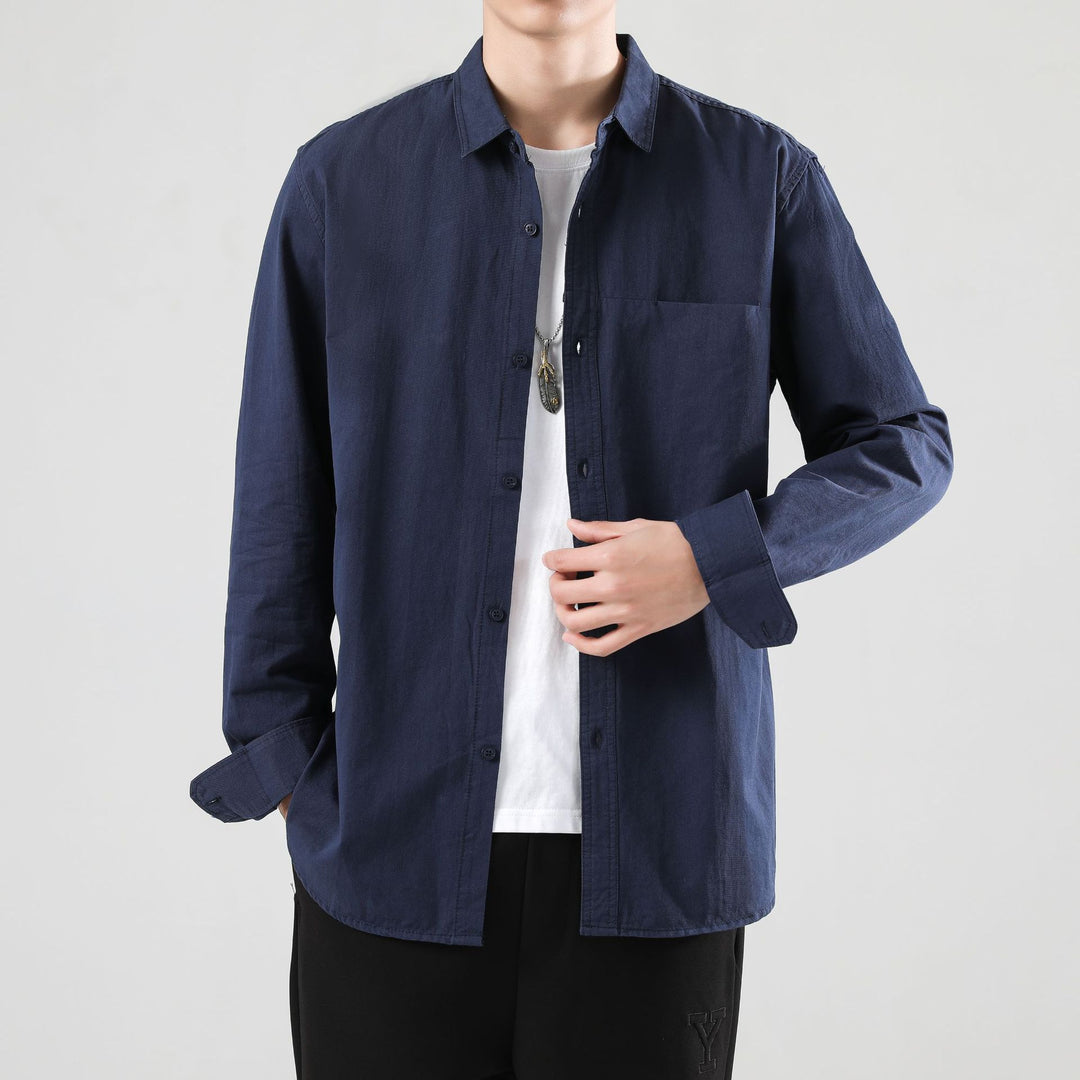Men's Loose Cotton Overshirt with Chest Pocket and Light Texture Mune Fashion