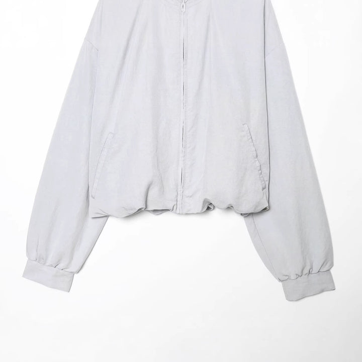 Women's Cropped Bomber Jacket in Oversized Look with Shirt Collar and Elastic Waistband