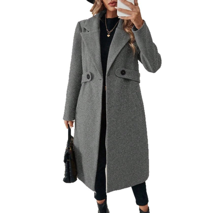 Women Longline Coat with Lapel Collar and Flap Pocket Detail Mune Fashion