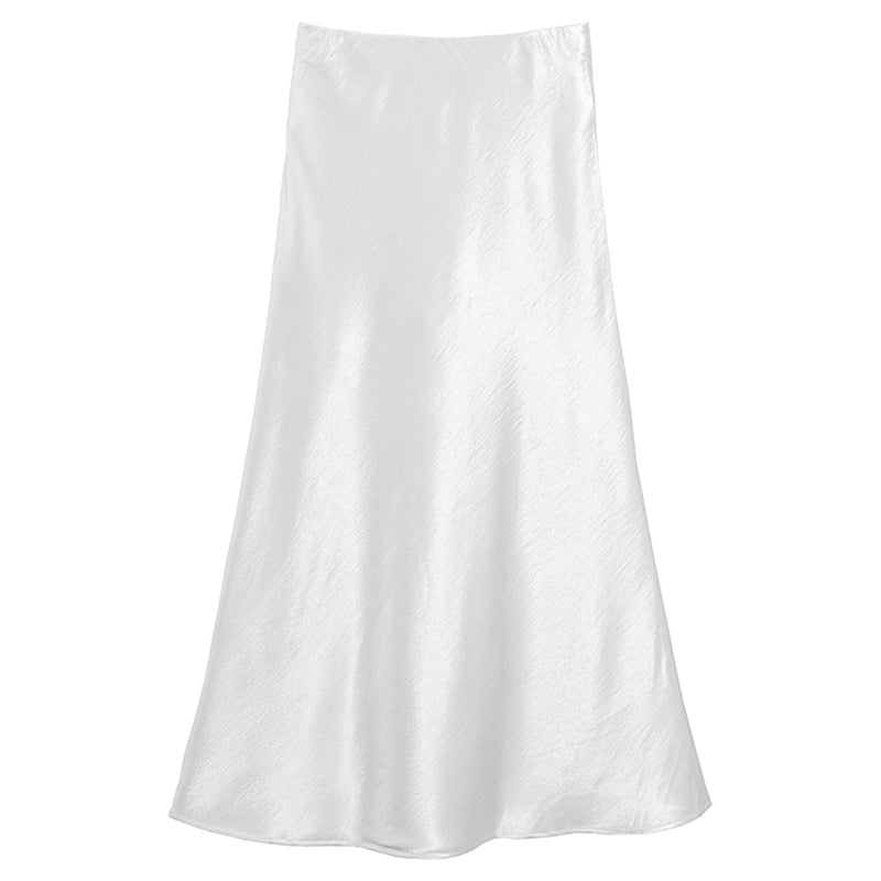 Women's elegant satin midi skirt with A-line and seamless waistband Mune Fashion