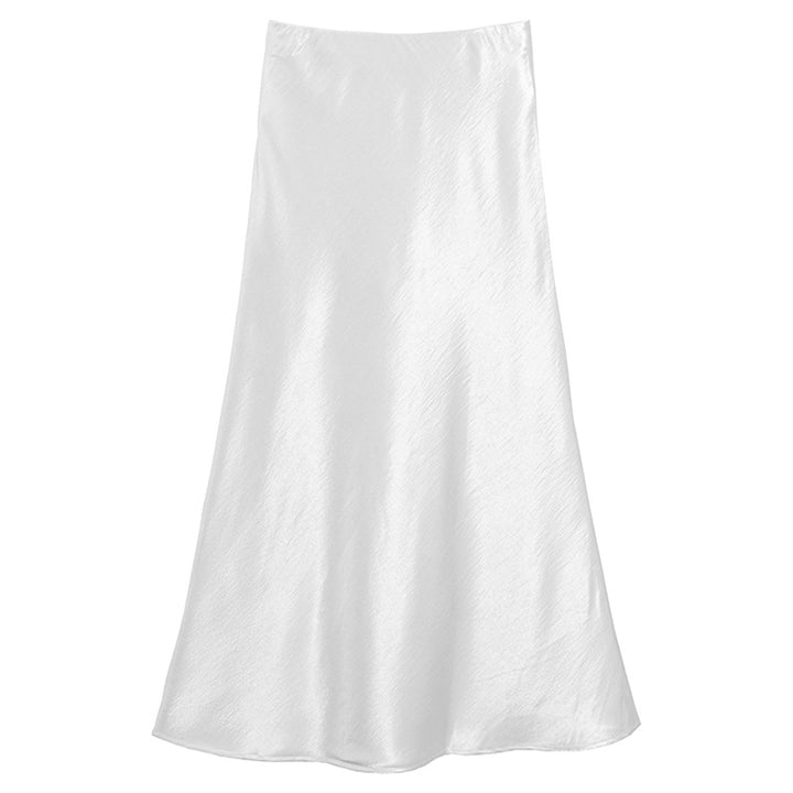 Women's elegant satin midi skirt with A-line and seamless waistband Mune Fashion