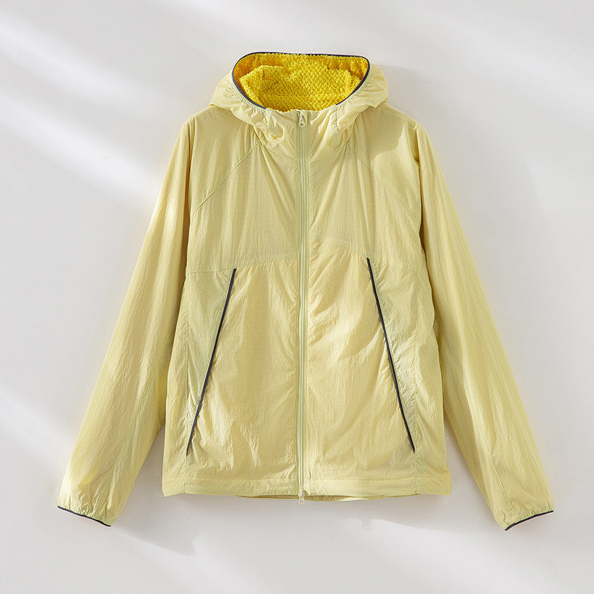 Men's lightweight wind and water-resistant hooded jacket with fleece inner lining and front zipper Mune Fashion