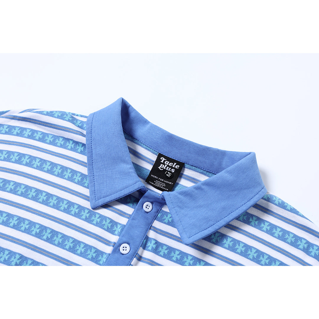 Unisex Long Sleeve Polo Shirt with Jacquard Stripe Pattern, Ribbed Collar and Logo Embroidery Mune Fashion