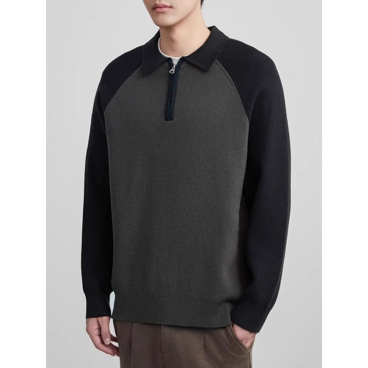 Men's fine knit half zip sweater with polo collar and raglan sleeves Mune Fashion