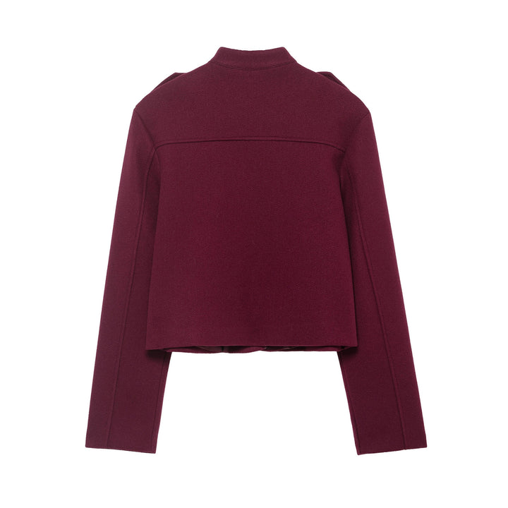 Women's Short Cut Military Inspired Wool Jacket with Stand-Up Collar, Epaulettes and Gold Button Details Mune Fashion
