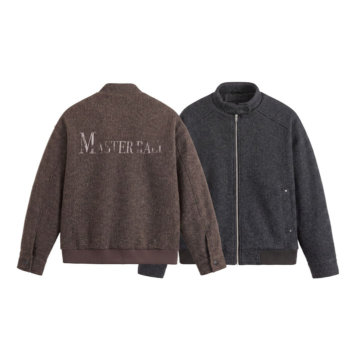Men's Short Boxy Wool Mix Bomber with Stand-Up Collar and Ribbed Hem Mune Fashion
