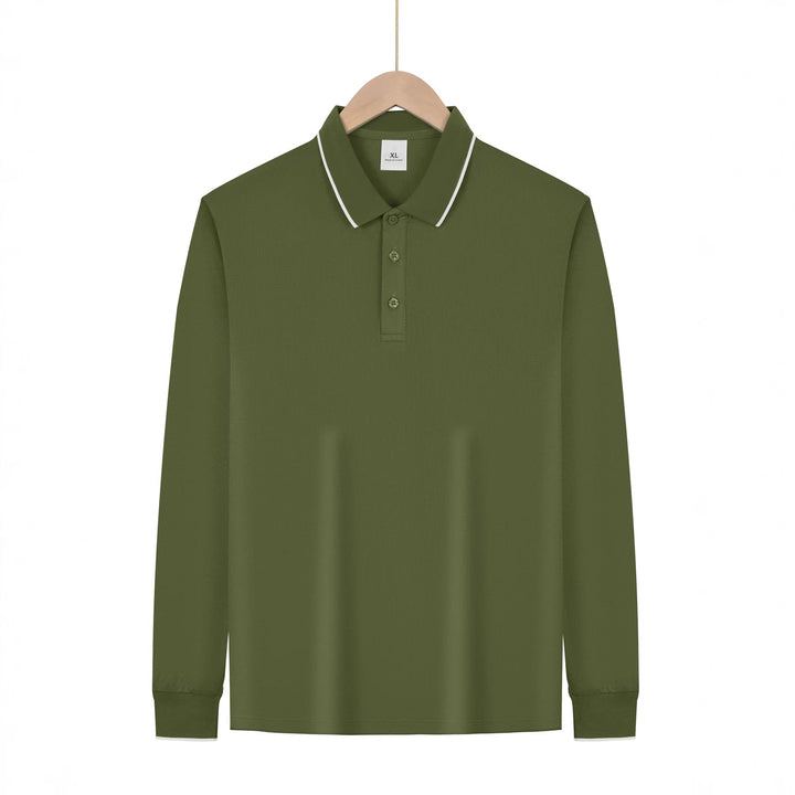 Men's Long Sleeve Pique Polo with Contrasting Collar and Cuffs Mune Fashion
